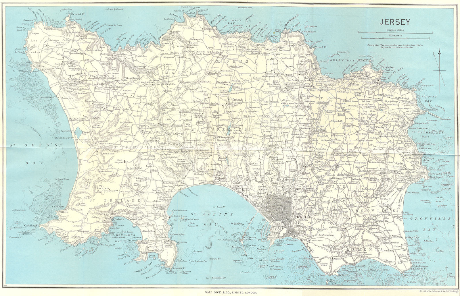 JERSEY. St Helier. Channel Islands. WARD LOCK 1964 old vintage map plan chart